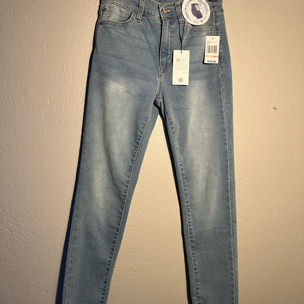 Curve Appeal Blue Skinny High-Waisted Jeans SZ 2 Tummy Tucking Straight Leg NWT - Picture 7 of 16